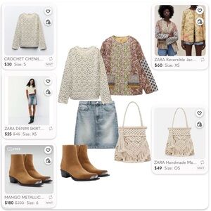 Boho Spring Outfit Idea ✨ Patchwork Jacket, Sweater, Denim Skirt & Western Boots